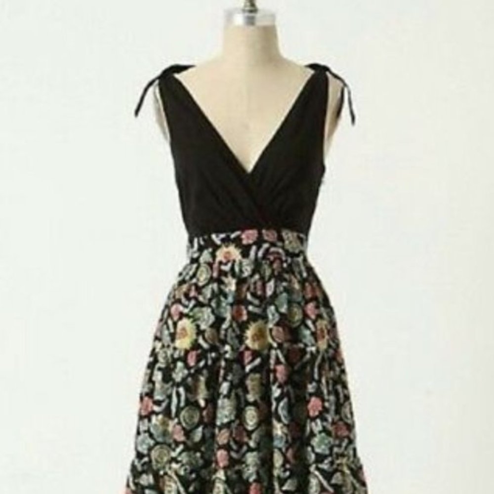 Anthropologie Black and Multicolor Midi Dress